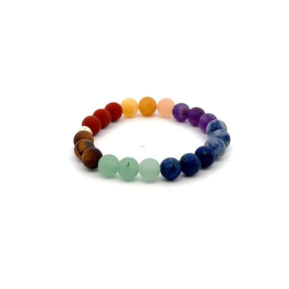 Natural Aquamarine 6mm Stretchable Bracelet 18k Gold Bead Charm - Picture 5 of 5